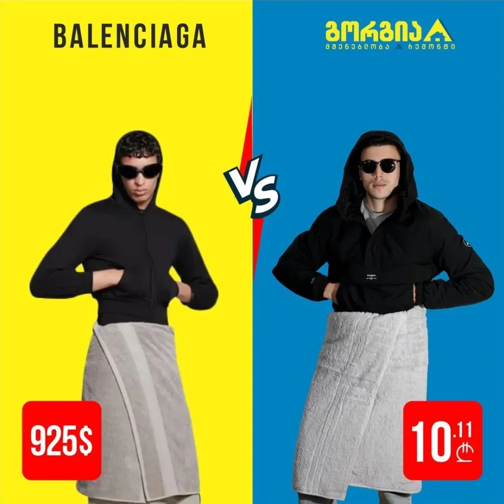 Gorgia's viral post comparing a $925 Balenciaga towel skirt with a ₾10 towel
